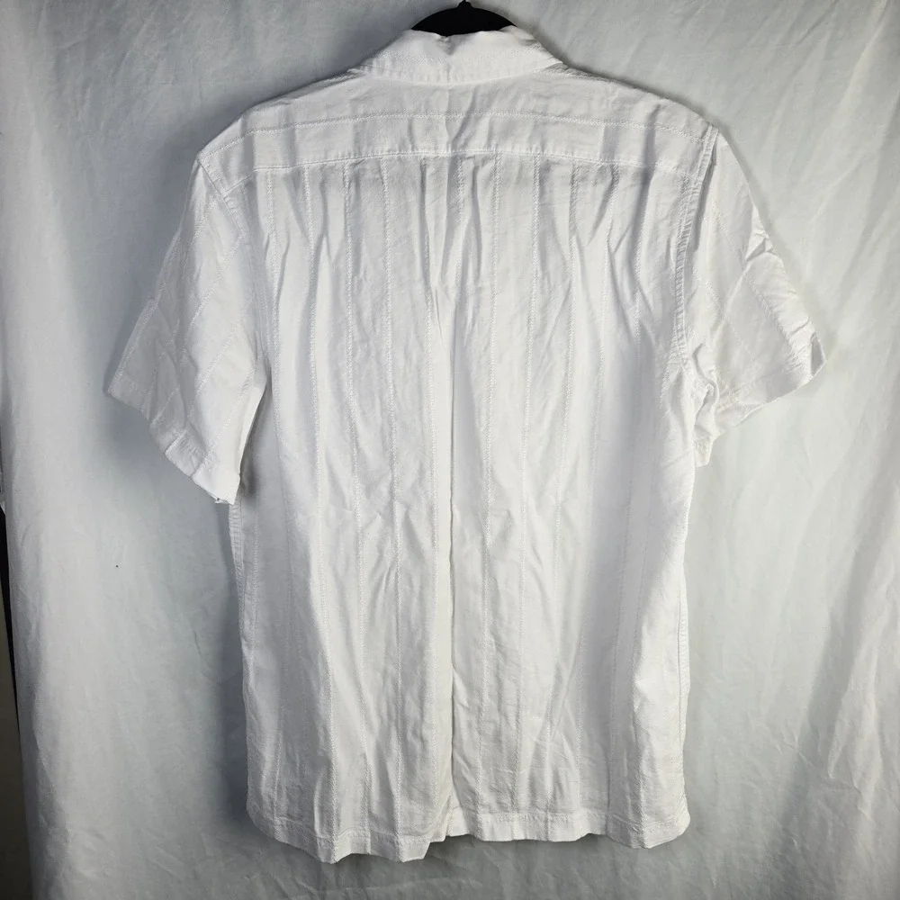 Banana Republic Slim Fit Embroidered Camp Shirt Mens Medium White Cabana Resort